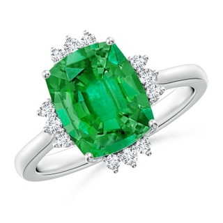 10x8mm AAA Prong-Set Cushion Rectangular Emerald Halo Engagement Ring in P950 Platinum