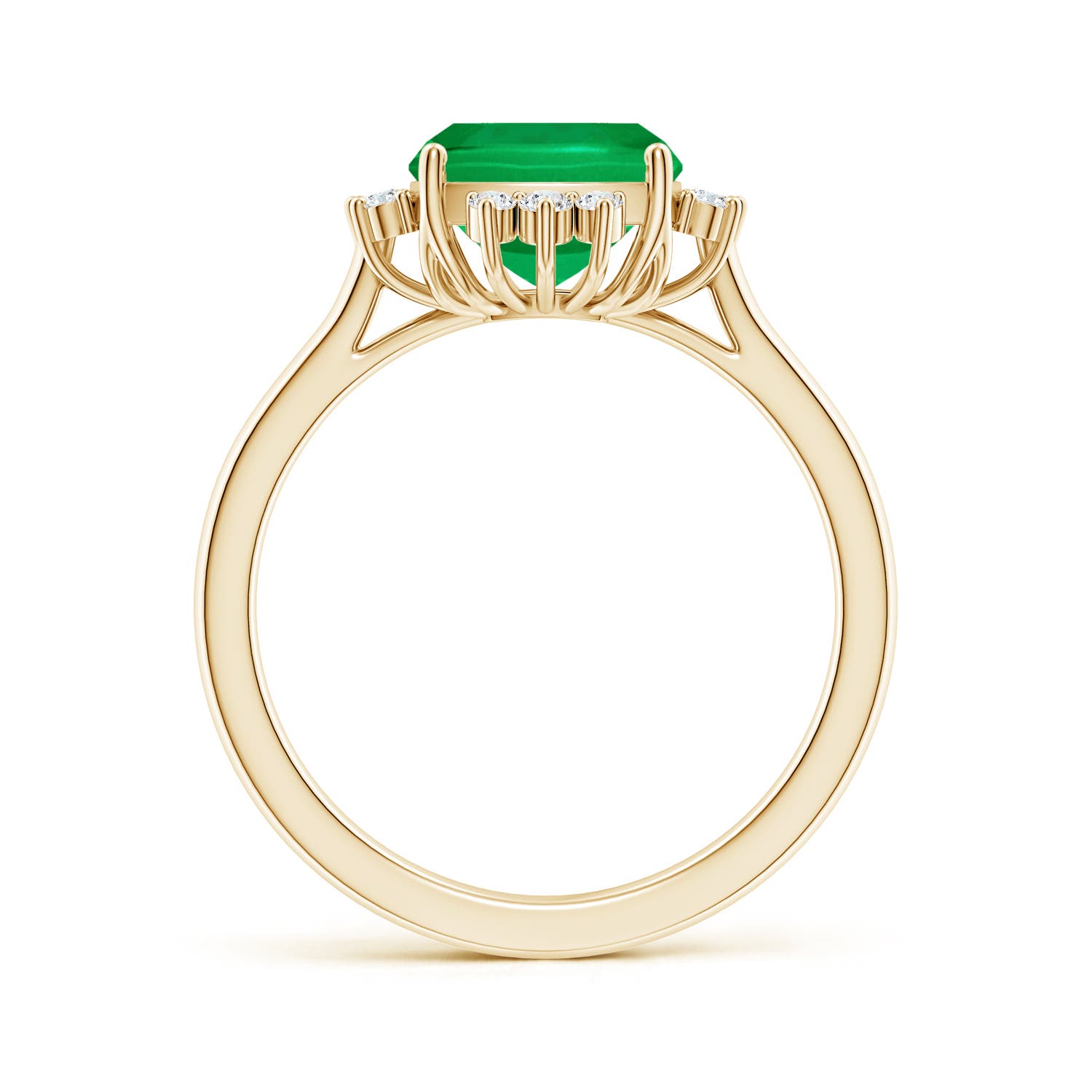 10x8mm AAA Prong-Set Cushion Rectangular Emerald Halo Engagement Ring in Yellow Gold - side 2