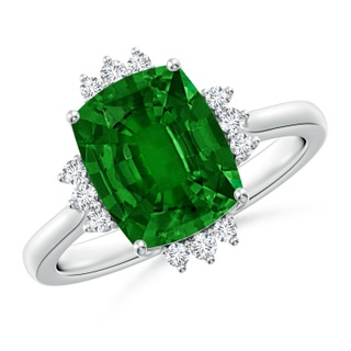 10x8mm AAAA Prong-Set Cushion Rectangular Emerald Halo Engagement Ring in P950 Platinum