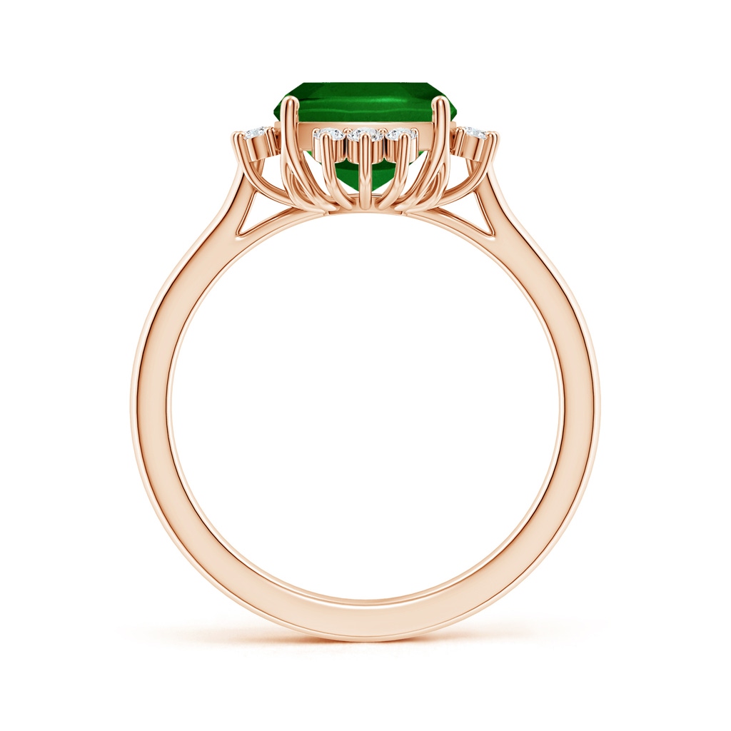 10x8mm AAAA Prong-Set Cushion Rectangular Emerald Halo Engagement Ring in Rose Gold - side 199