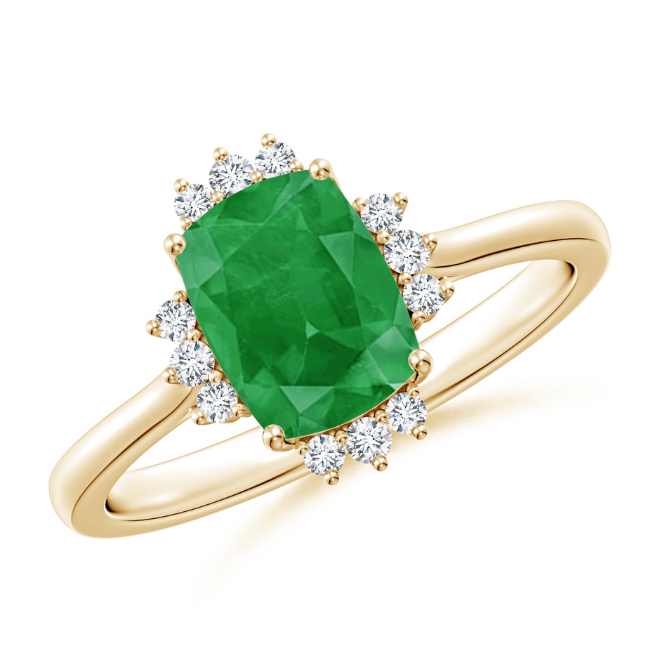 8x6mm A Prong-Set Cushion Rectangular Emerald Halo Engagement Ring in Yellow Gold 