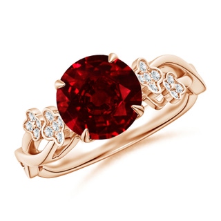 8mm AAAA Nature-Inspired Round Ruby Floral Engagement Ring in Rose Gold