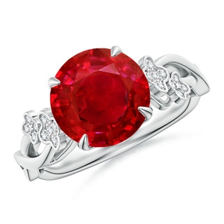 9mm AAA Nature-Inspired Round Ruby Floral Engagement Ring in P950 Platinum