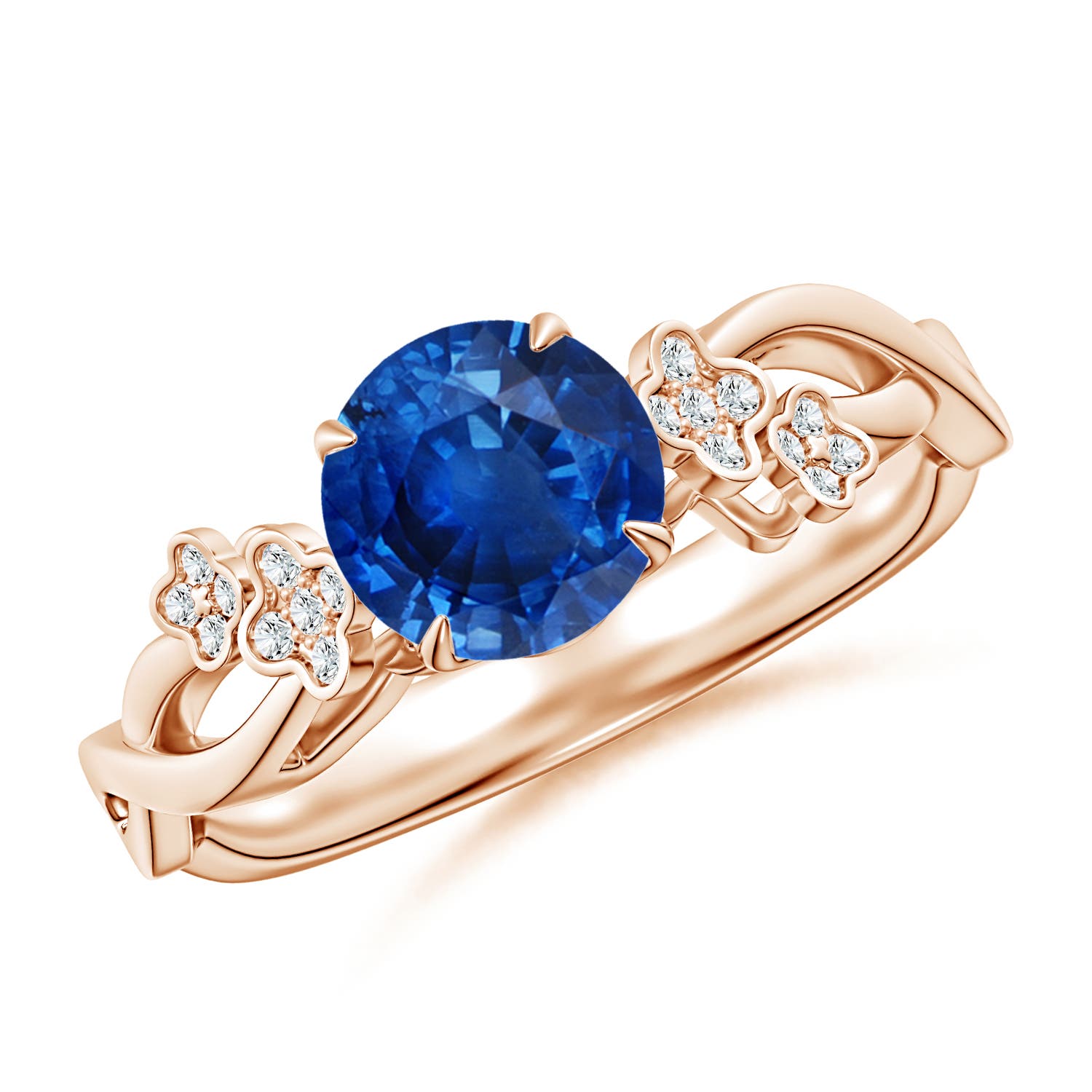6.5mm AAA Nature-Inspired Round Blue Sapphire Floral Engagement Ring in Rose Gold