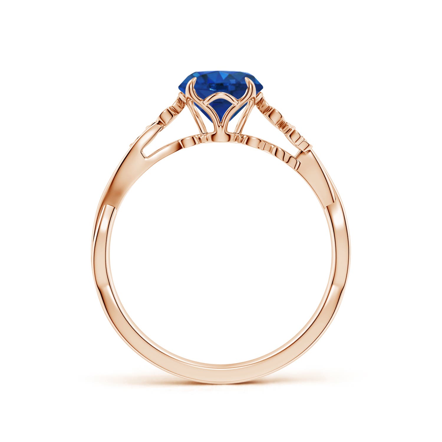 6.5mm AAA Nature-Inspired Round Blue Sapphire Floral Engagement Ring in Rose Gold
