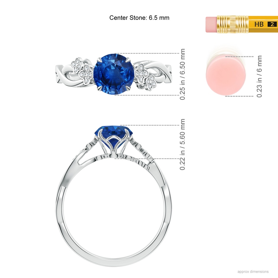 6.5mm AAA Nature-Inspired Round Blue Sapphire Floral Engagement Ring in White Gold ruler