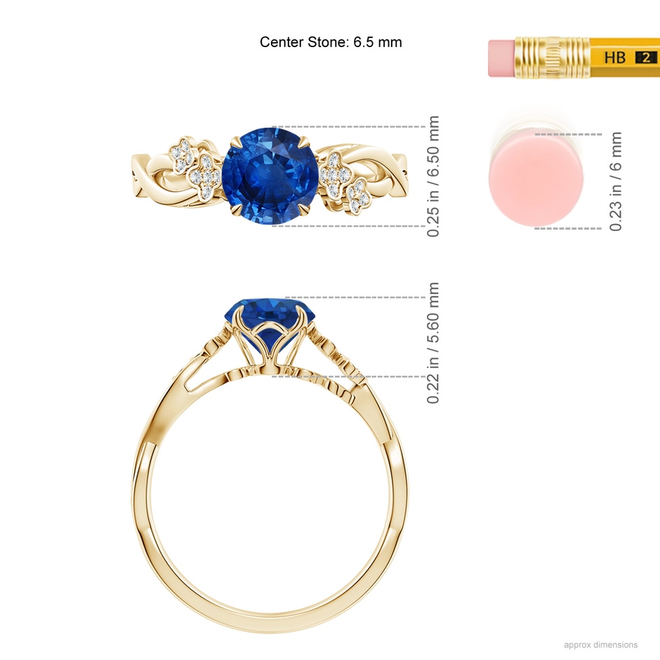 6.5mm AAA Nature-Inspired Round Blue Sapphire Floral Engagement Ring in Yellow Gold ruler