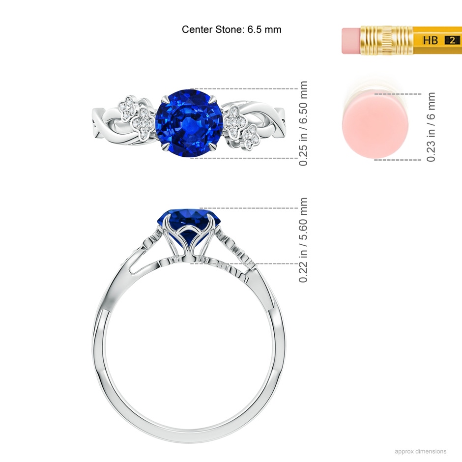 6.5mm AAAA Nature-Inspired Round Blue Sapphire Floral Engagement Ring in White Gold ruler