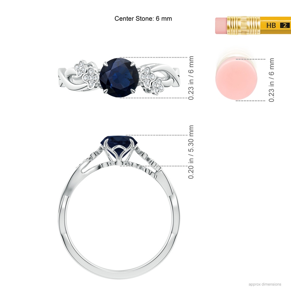 6mm A Nature-Inspired Round Blue Sapphire Floral Engagement Ring in White Gold ruler