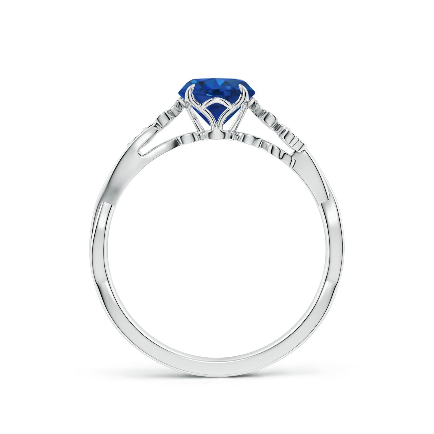 6mm AAA Nature-Inspired Round Blue Sapphire Floral Engagement Ring in 18K White Gold