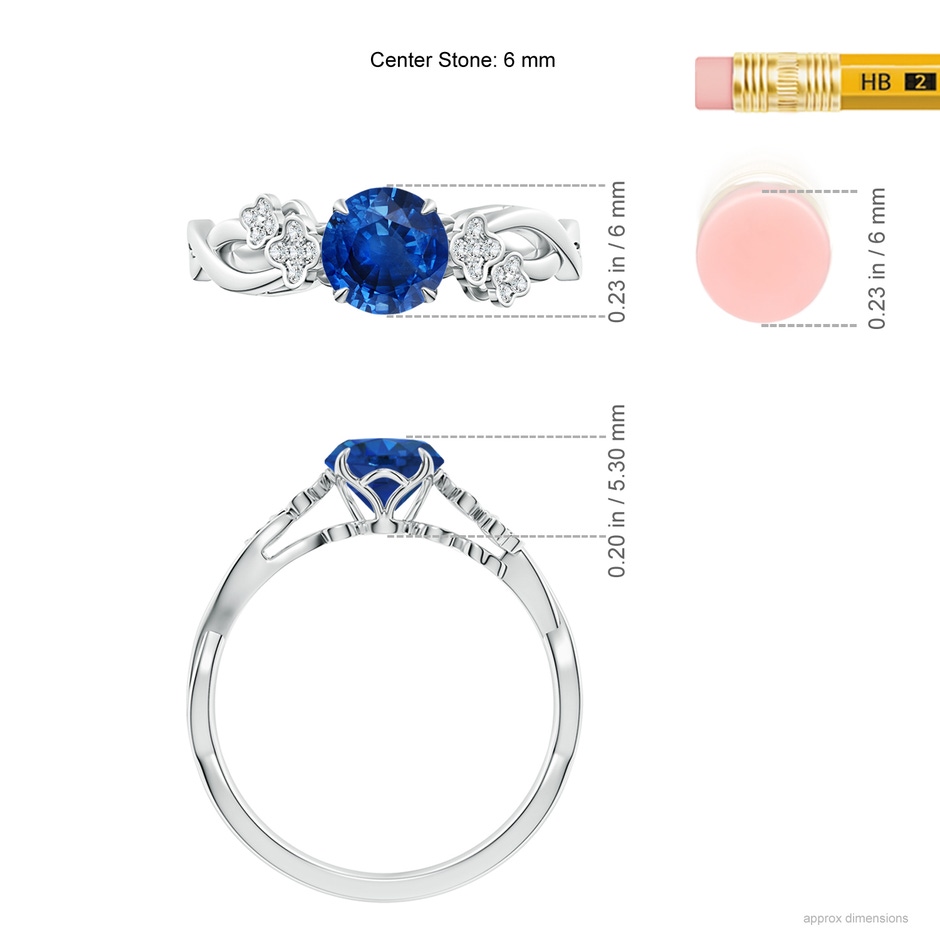6mm AAA Nature-Inspired Round Blue Sapphire Floral Engagement Ring in White Gold ruler