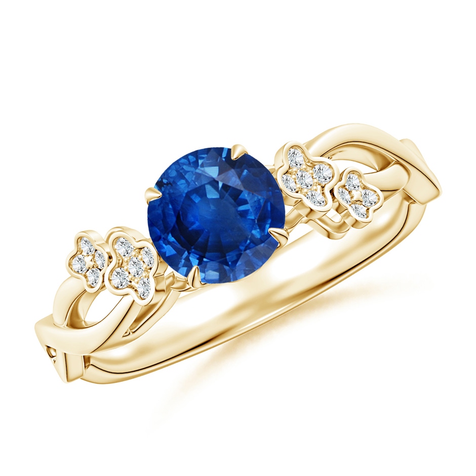 6mm AAA Nature-Inspired Round Blue Sapphire Floral Engagement Ring in Yellow Gold 