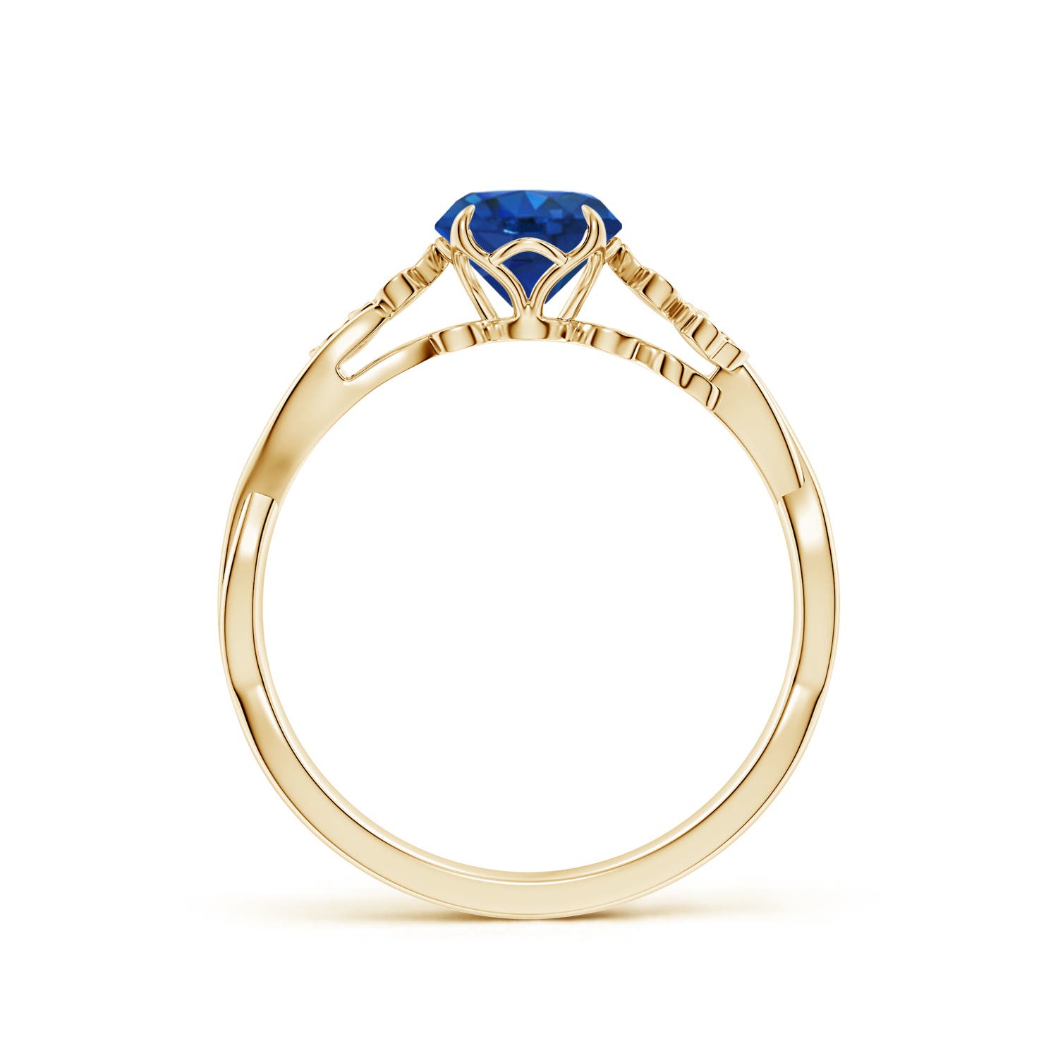 6mm AAA Nature-Inspired Round Blue Sapphire Floral Engagement Ring in Yellow Gold - side 2