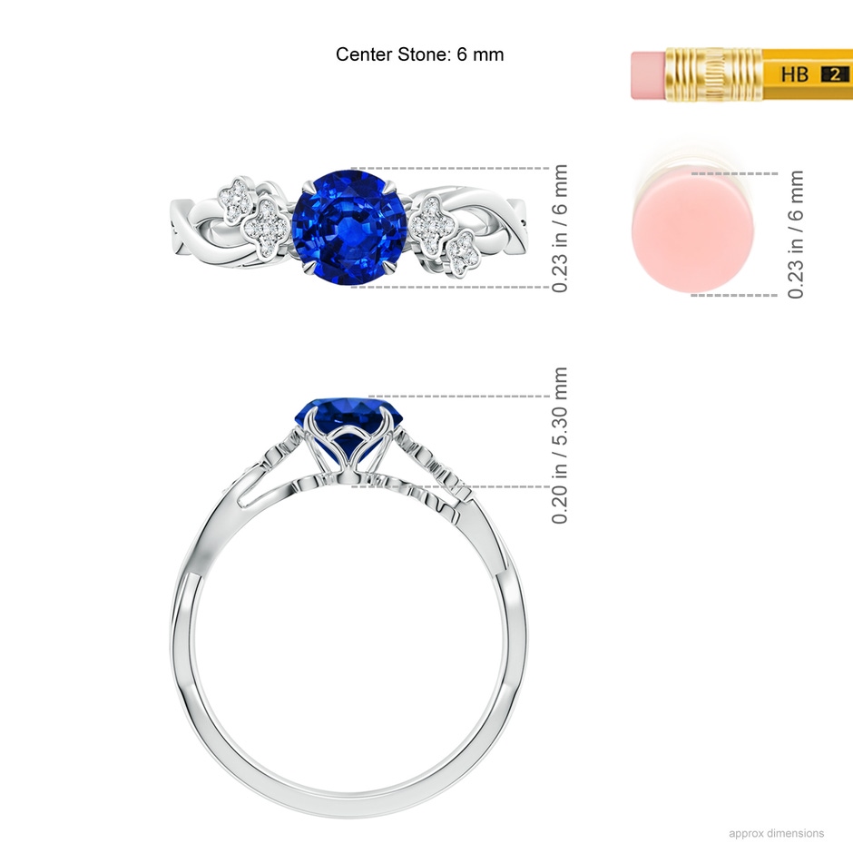 6mm AAAA Nature-Inspired Round Blue Sapphire Floral Engagement Ring in White Gold ruler