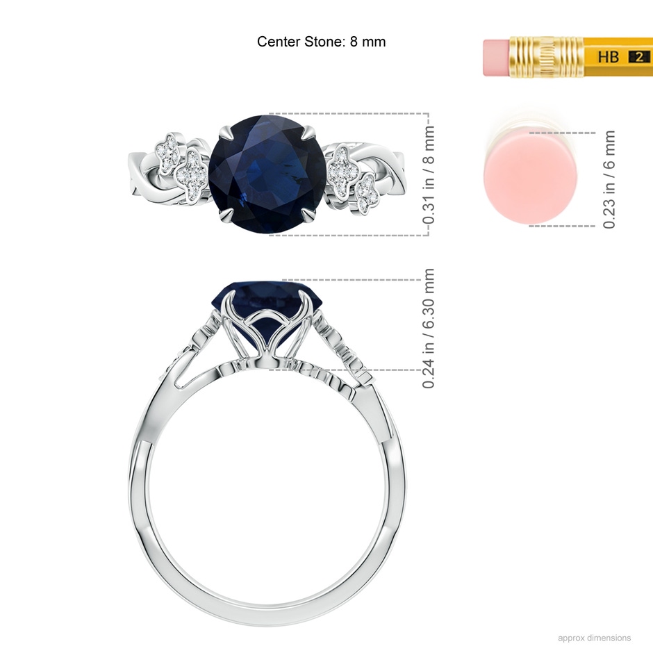 8mm A Nature-Inspired Round Blue Sapphire Floral Engagement Ring in White Gold ruler