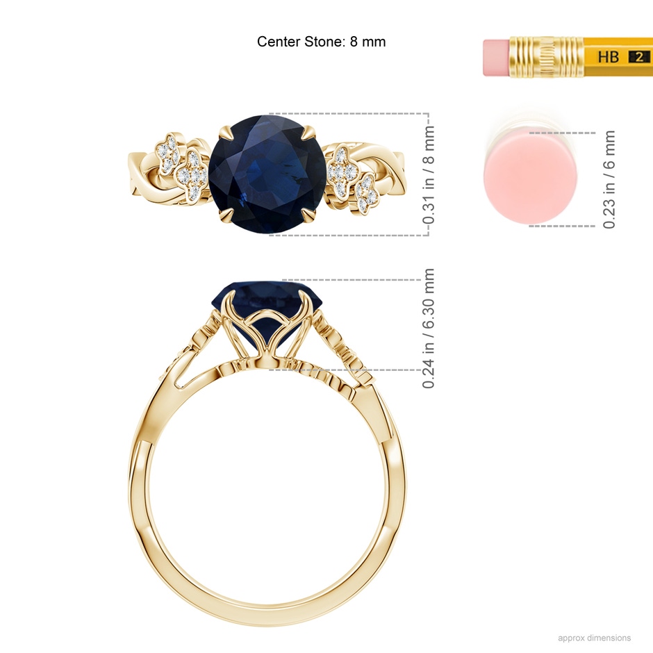 8mm A Nature-Inspired Round Blue Sapphire Floral Engagement Ring in Yellow Gold ruler