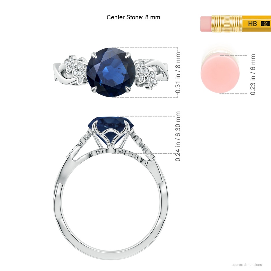 8mm AA Nature-Inspired Round Blue Sapphire Floral Engagement Ring in White Gold ruler