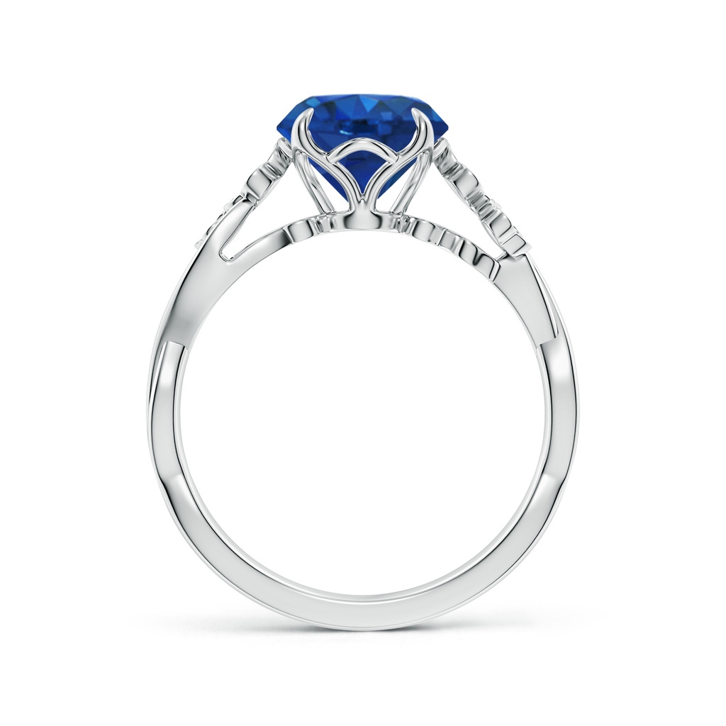 8mm AAA Nature-Inspired Round Blue Sapphire Floral Engagement Ring in White Gold - side 199