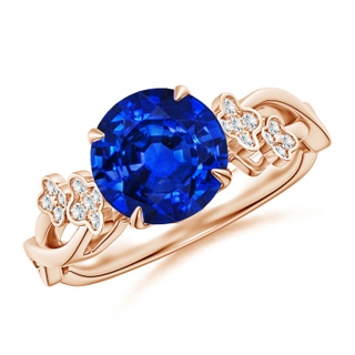 8mm AAAA Nature-Inspired Round Blue Sapphire Floral Engagement Ring in 18K Rose Gold