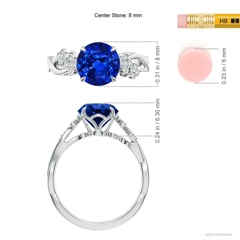 8mm AAAA Nature-Inspired Round Blue Sapphire Floral Engagement Ring in P950 Platinum ruler