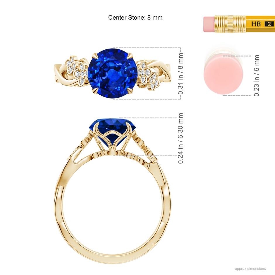 8mm AAAA Nature-Inspired Round Blue Sapphire Floral Engagement Ring in Yellow Gold ruler