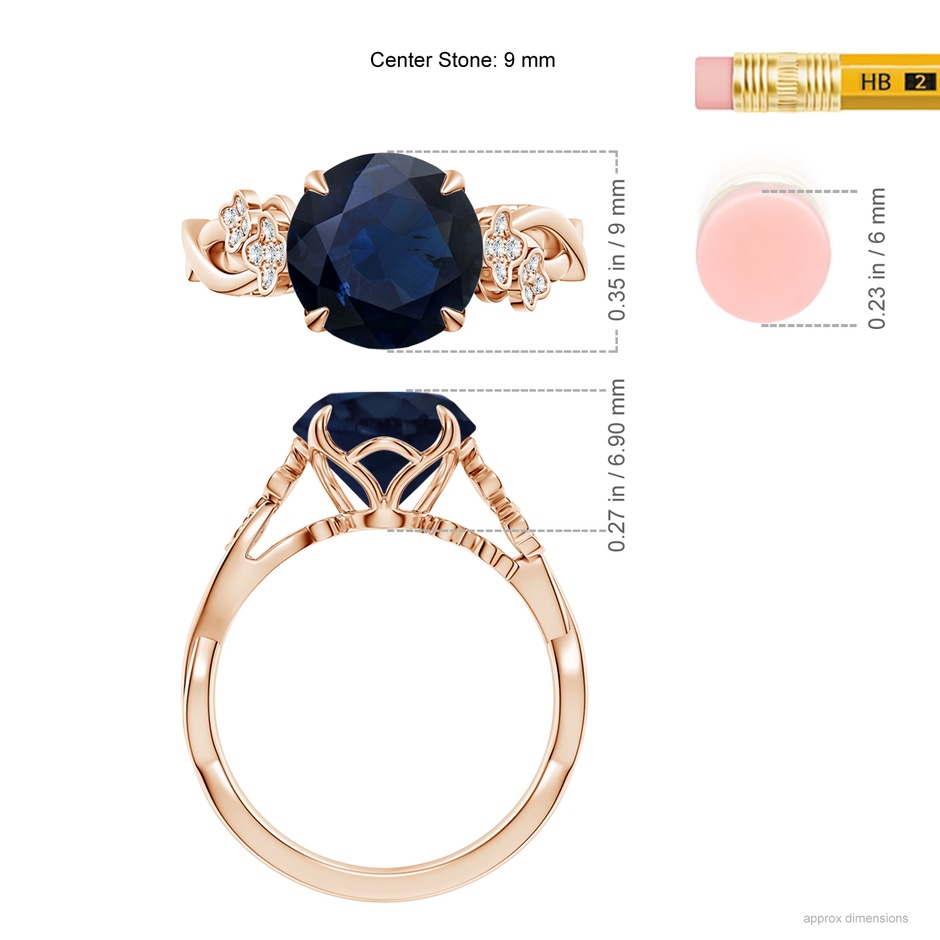 9mm A Nature-Inspired Round Blue Sapphire Floral Engagement Ring in Rose Gold ruler