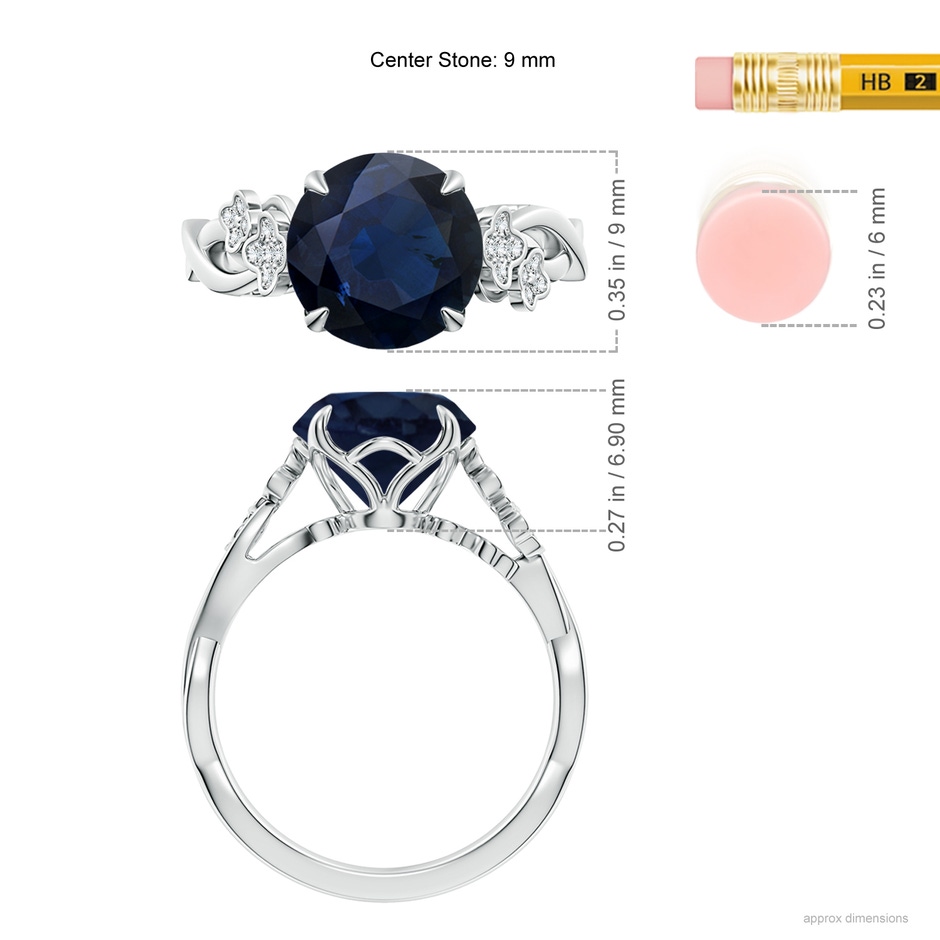 9mm A Nature-Inspired Round Blue Sapphire Floral Engagement Ring in White Gold ruler