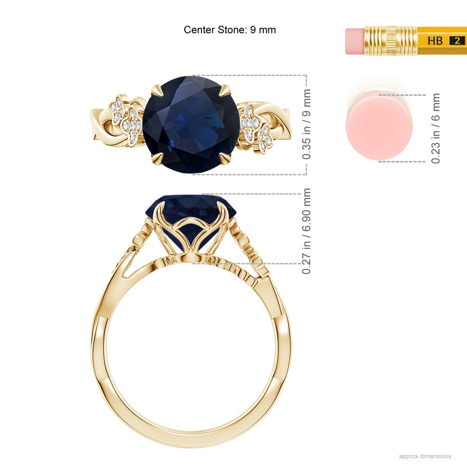 9mm A Nature-Inspired Round Blue Sapphire Floral Engagement Ring in Yellow Gold ruler