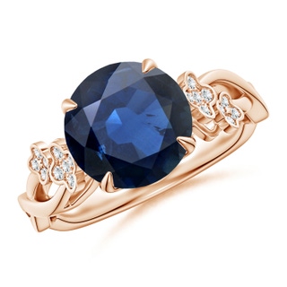 9mm AA Nature-Inspired Round Blue Sapphire Floral Engagement Ring in 9K Rose Gold