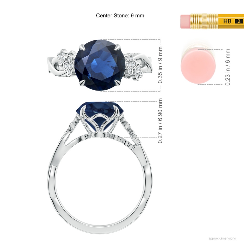 9mm AA Nature-Inspired Round Blue Sapphire Floral Engagement Ring in P950 Platinum ruler