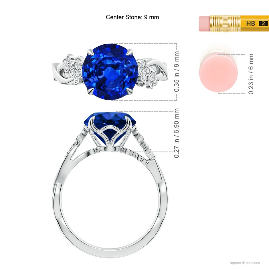 9mm AAAA Nature-Inspired Round Blue Sapphire Floral Engagement Ring in P950 Platinum ruler