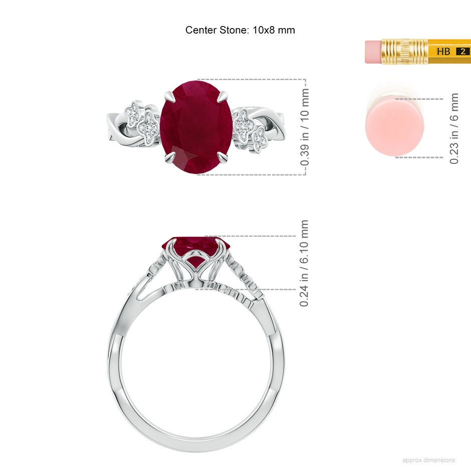 10x8mm A Nature-Inspired Oval Ruby Floral Engagement Ring in White Gold ruler