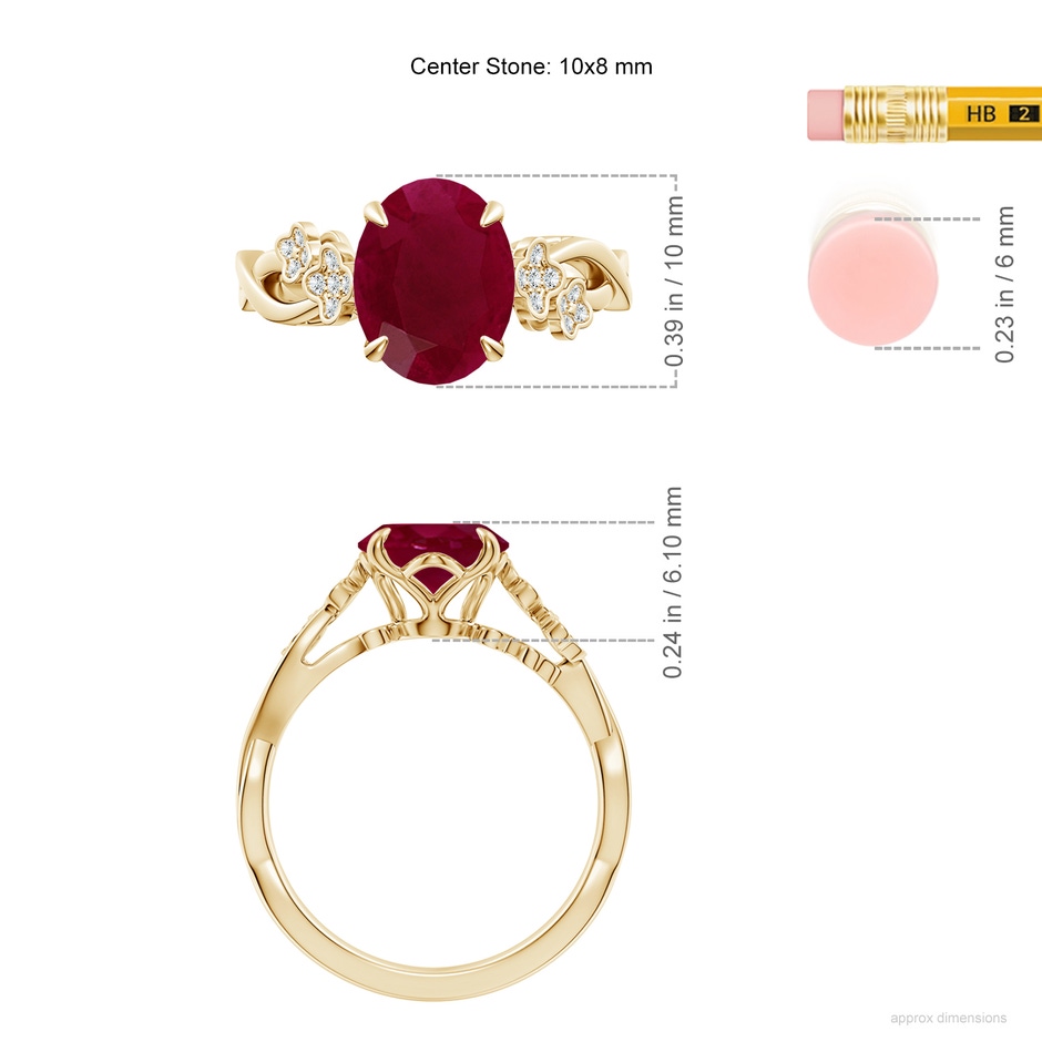 10x8mm A Nature-Inspired Oval Ruby Floral Engagement Ring in Yellow Gold ruler