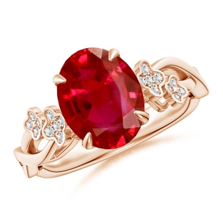 10x8mm AAA Nature-Inspired Oval Ruby Floral Engagement Ring in 18K Rose Gold