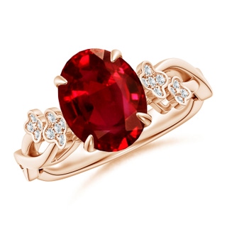 10x8mm AAAA Nature-Inspired Oval Ruby Floral Engagement Ring in Rose Gold