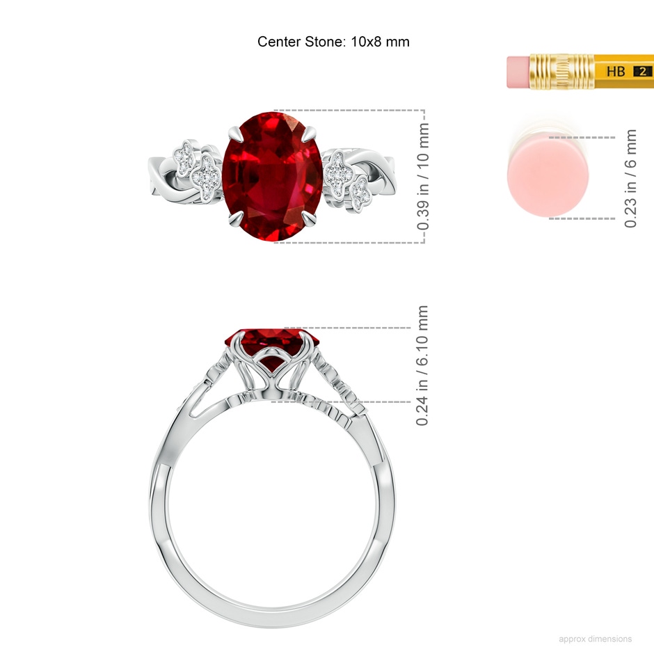 10x8mm AAAA Nature-Inspired Oval Ruby Floral Engagement Ring in White Gold ruler