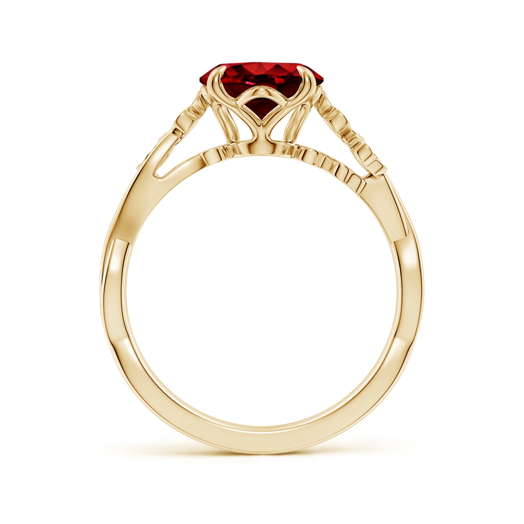 10x8mm AAAA Nature-Inspired Oval Ruby Floral Engagement Ring in Yellow Gold - side 199