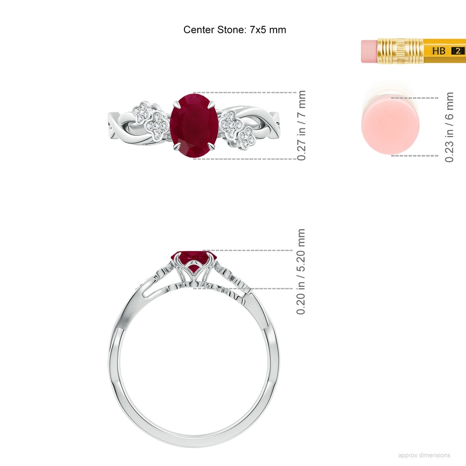 7x5mm A Nature-Inspired Oval Ruby Floral Engagement Ring in White Gold ruler