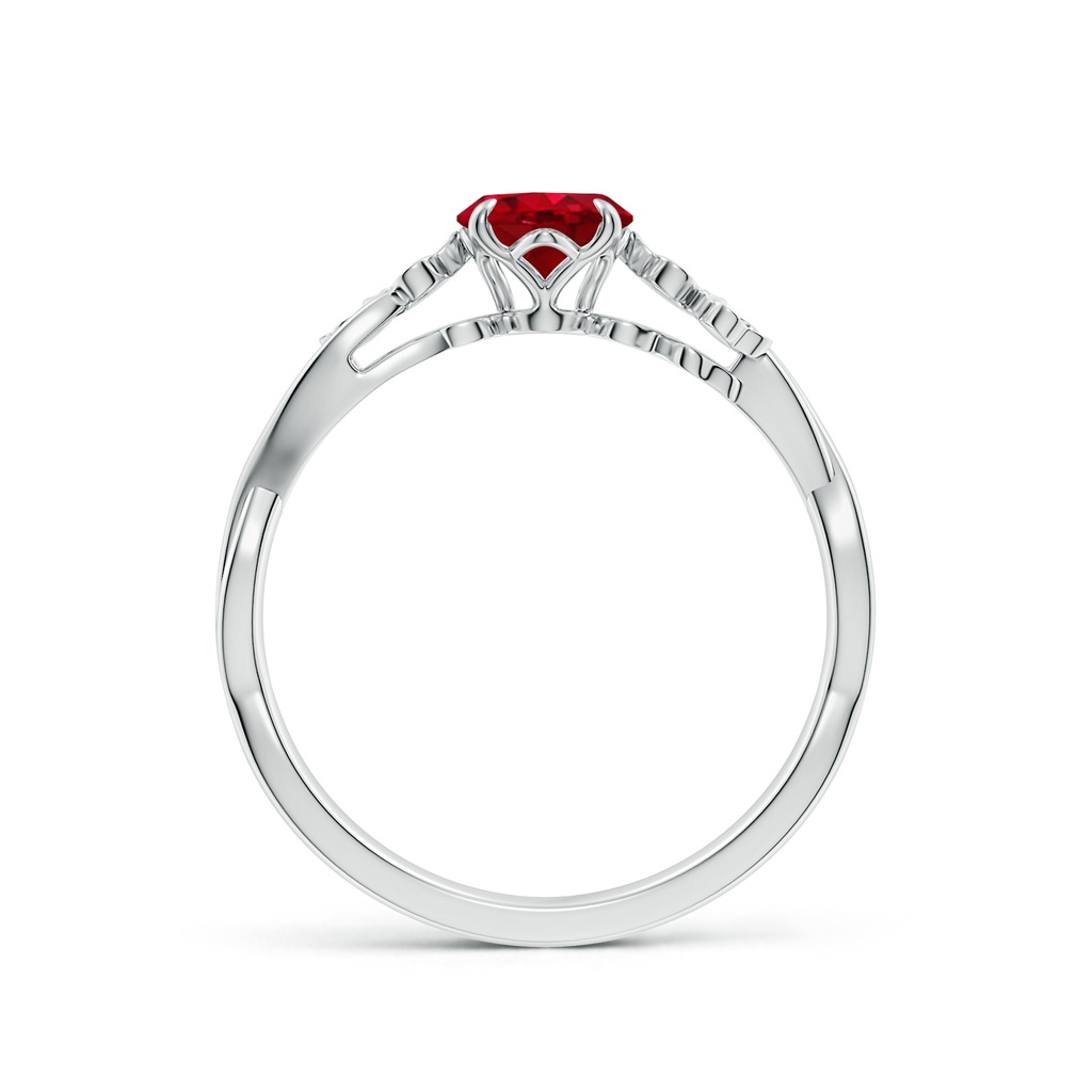 7x5mm AAA Nature-Inspired Oval Ruby Floral Engagement Ring in 18K White Gold - side 199