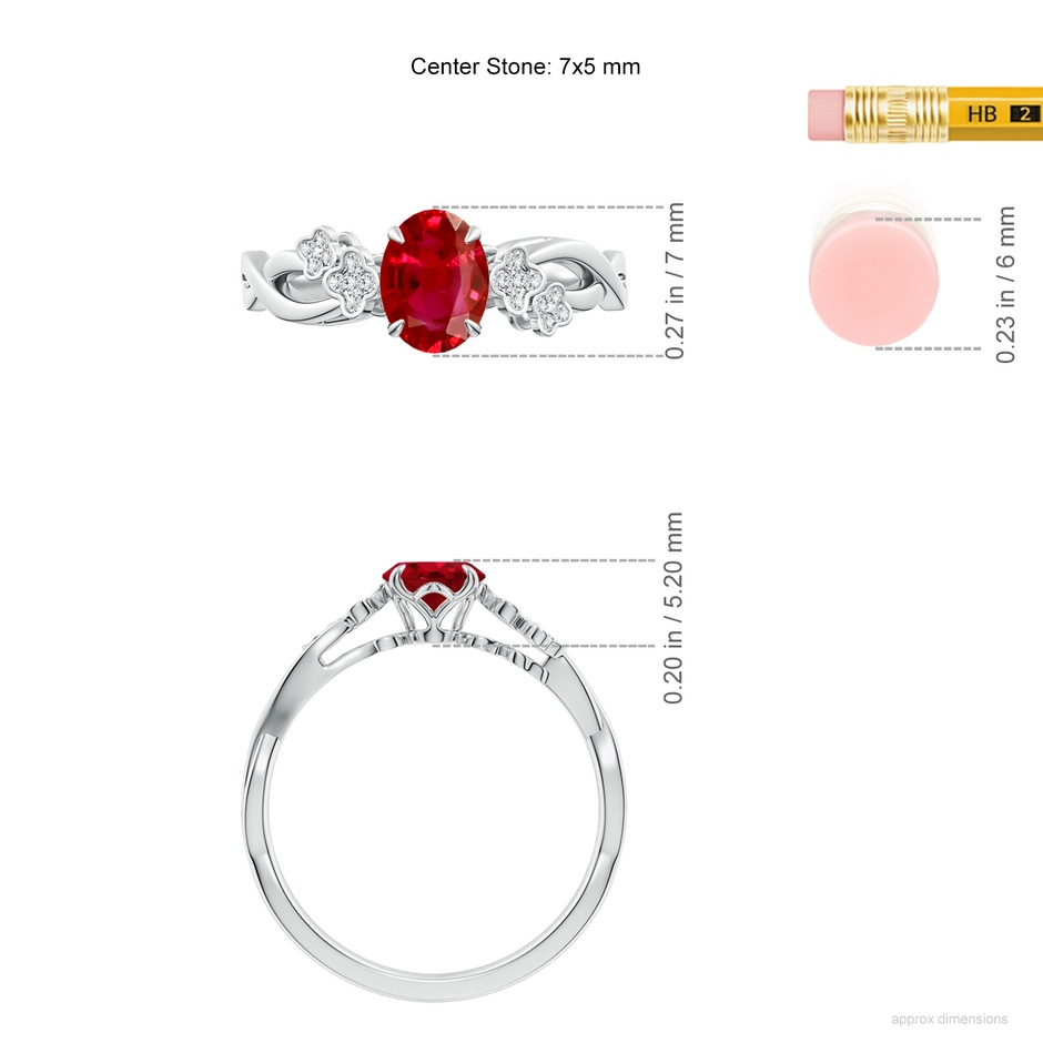 7x5mm AAA Nature-Inspired Oval Ruby Floral Engagement Ring in White Gold ruler