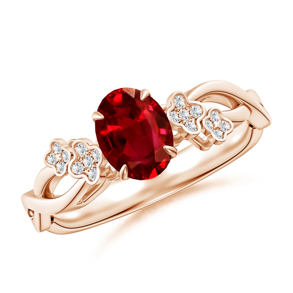 7x5mm AAAA Nature-Inspired Oval Ruby Floral Engagement Ring in Rose Gold 