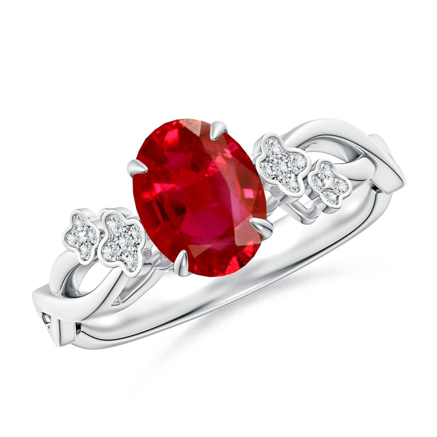 8x6mm AAA Nature-Inspired Oval Ruby Floral Engagement Ring in White Gold