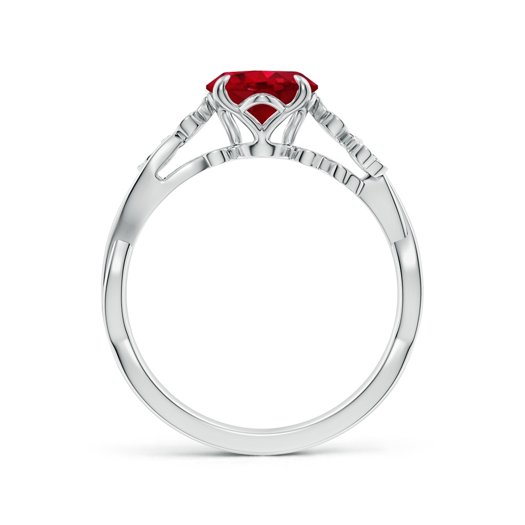 9x7mm AAA Nature-Inspired Oval Ruby Floral Engagement Ring in White Gold - side 199