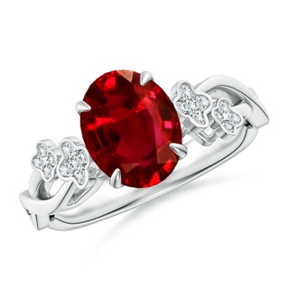 9x7mm AAAA Nature-Inspired Oval Ruby Floral Engagement Ring in P950 Platinum