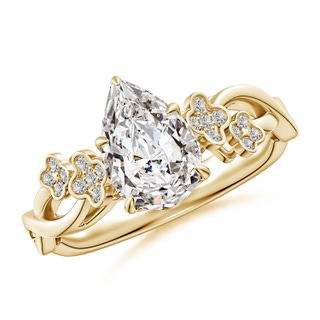 9.5x6mm IJI1I2 Nature-Inspired Pear Diamond Floral Engagement Ring in Yellow Gold