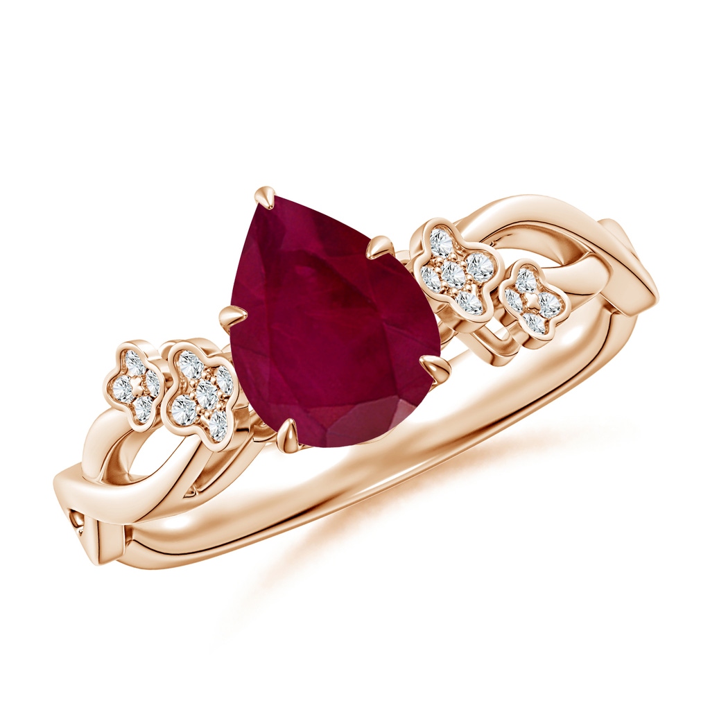 8x6mm A Nature-Inspired Pear Ruby Floral Engagement Ring in 10K Rose Gold