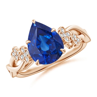 10x8mm AAA Nature-Inspired Pear Blue Sapphire Floral Engagement Ring in Rose Gold