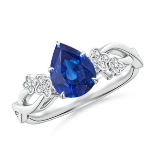 8x6mm AAA Nature-Inspired Pear Blue Sapphire Floral Engagement Ring in 18K White Gold