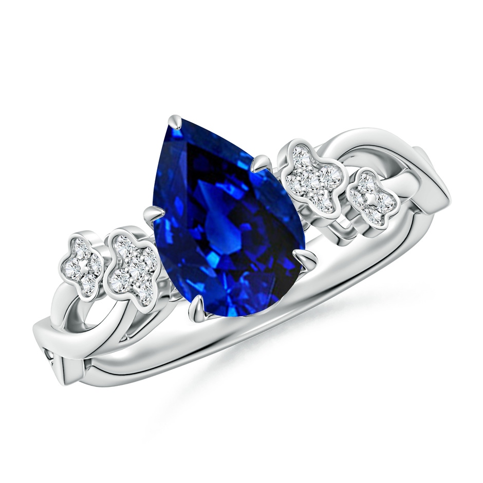 9x7mm Lab-Grown Nature-Inspired Pear Blue Sapphire Floral Engagement Ring in 18K White Gold 