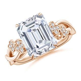 10x7mm GVS2 Nature-Inspired Emerald-Cut Diamond Floral Engagement Ring in Rose Gold